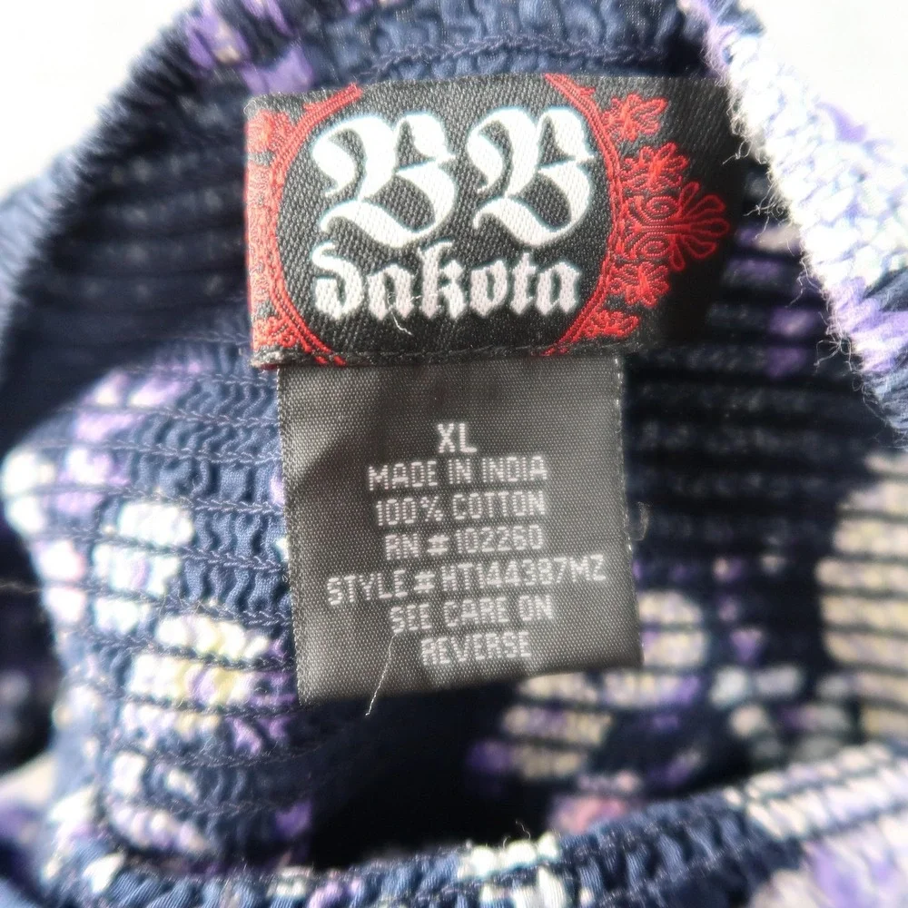 BB Dakota Top Womens XL Navy Blue Purple Floral Print Halter Cotton Summer Boho - Picture 9 of 11